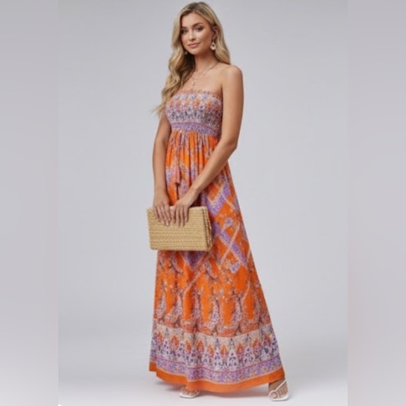 Floral & Paisley Print Shirred Hem Tube Dress - Picture 3 of 7